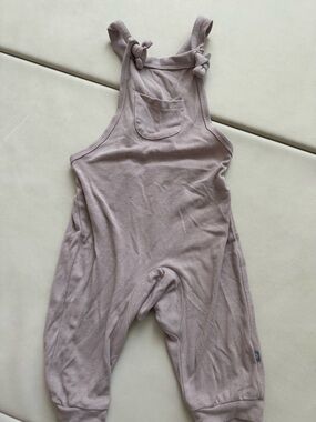 Mauve Knit Baby Romper Overalls with Knotted Straps